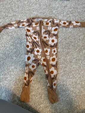 Little sleepies 3-6 month Floral Zip One-Piece in Brown
